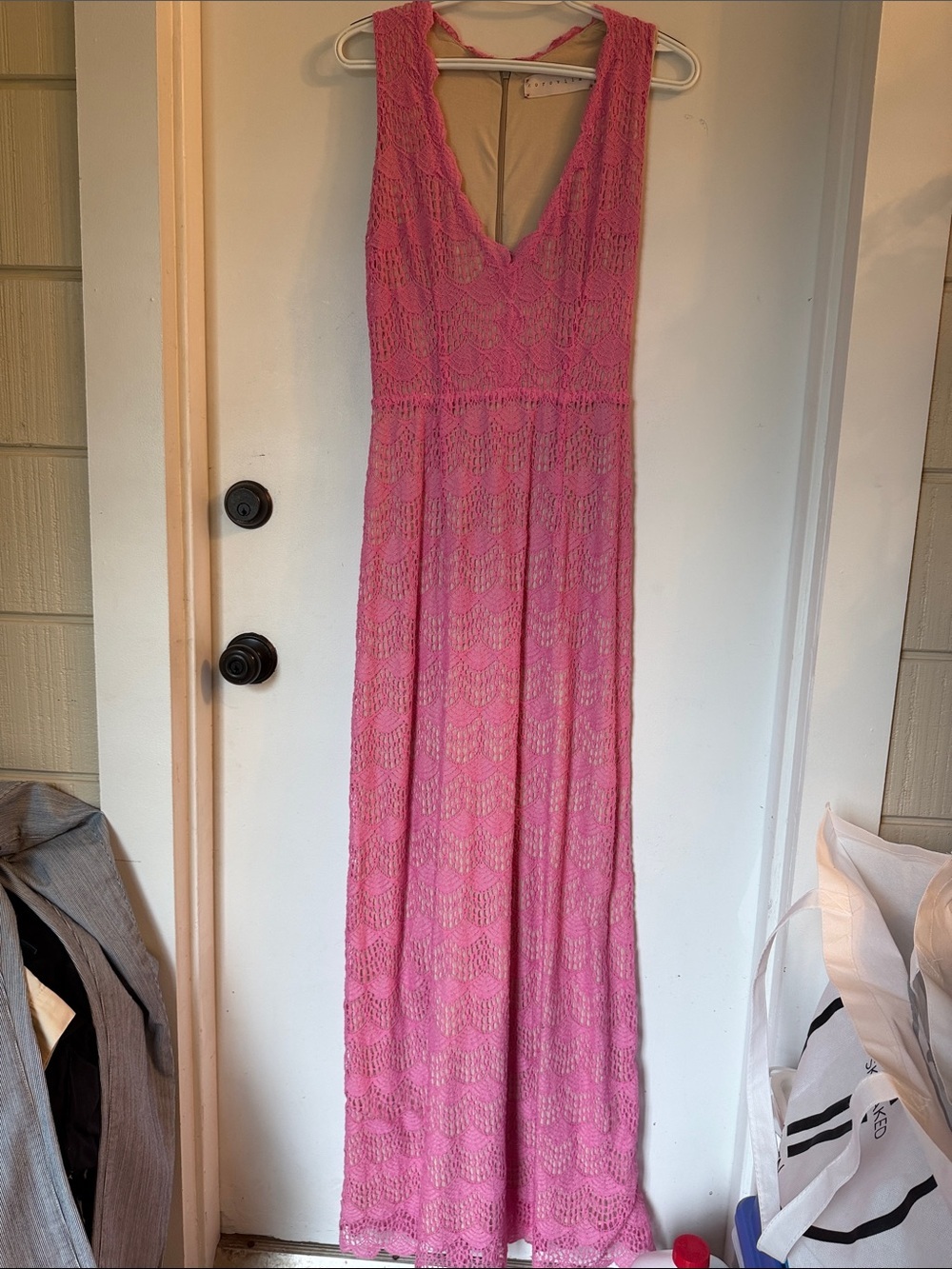 Korovilas Pink Lace Noelle Long Gown Maxi Dress medium
